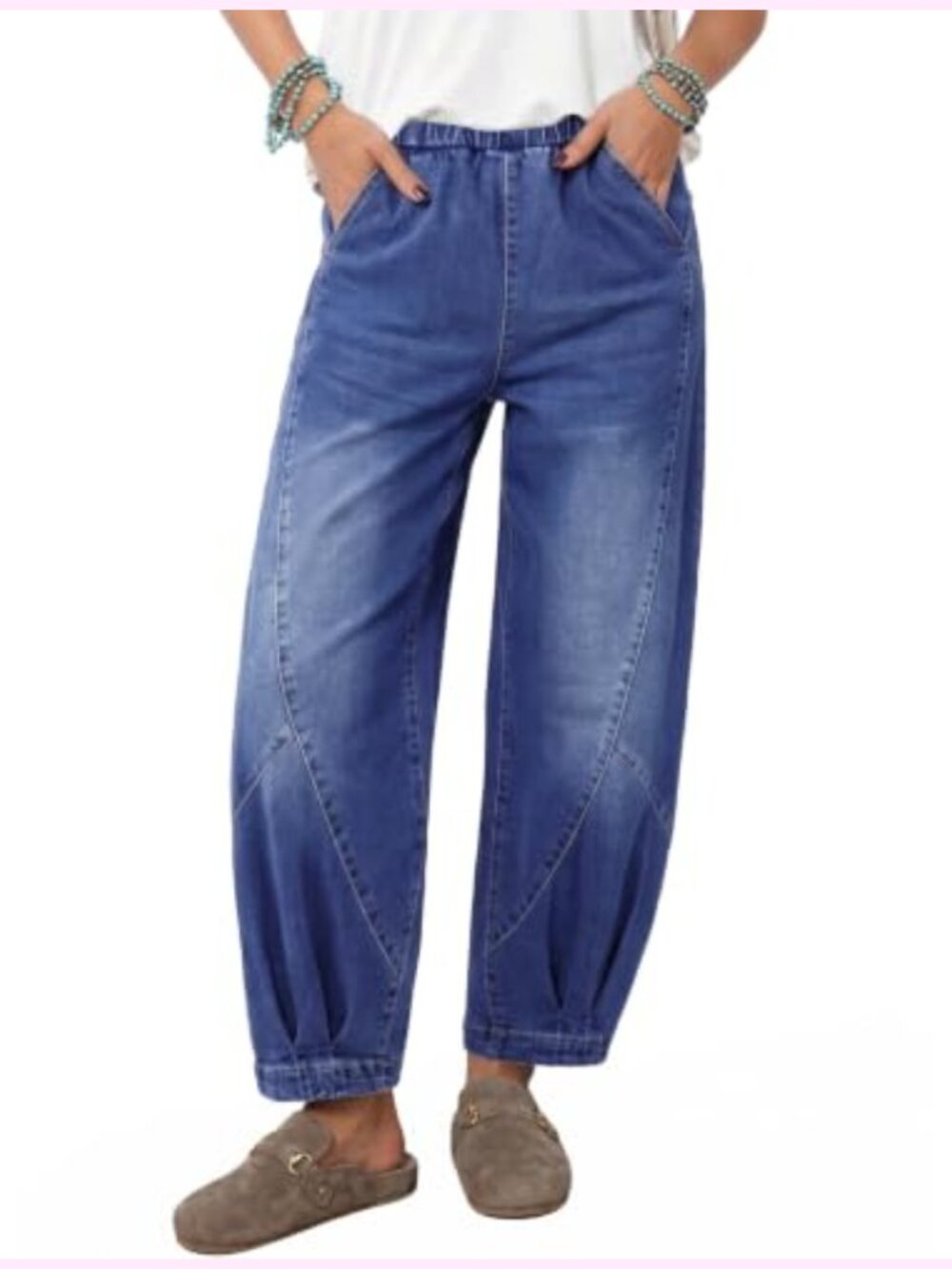Women High Waisted Baggy Barrel Wide Leg Jeans Comfy Stretch